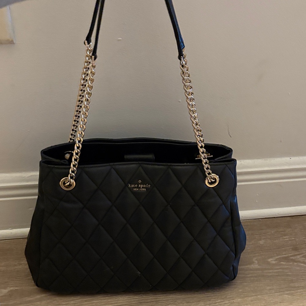 Kate Spade Black Quilted Shoulder Bag with Gold Chain